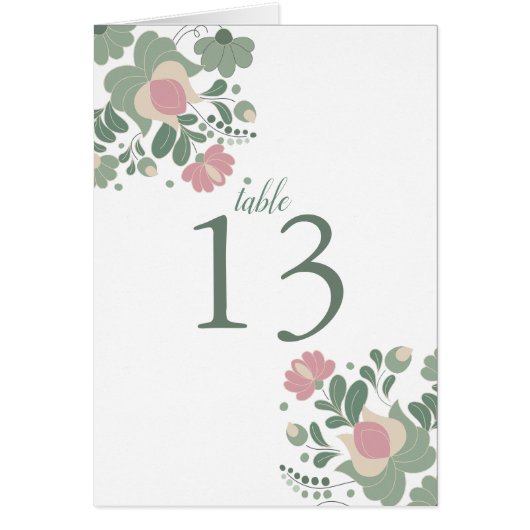 Sage Green Wildflower Folk Wedding Table Card (Devant)