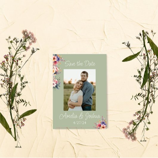 Sage Green Wildflower Foto Bewaar de datum Save The Date