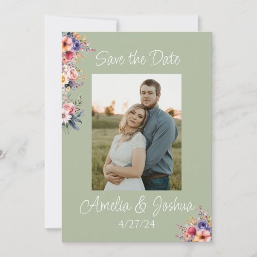 Sage Green Wildflower Foto Bewaar de datum Save The Date (Voorkant)