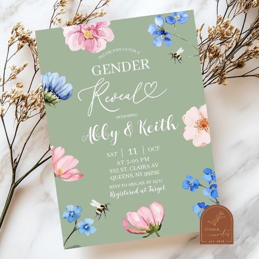 Sage Green Wildflower Gender Reveal Invitation