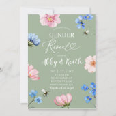 Sage Green Wildflower Gender Reveal Invitation (Devant)