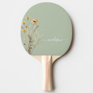 Sage Green Wildflower Modern Monogram Elegant Tafeltennisbatje