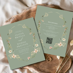 Sage Green Wildflower QR Code Tuin Huwelijk