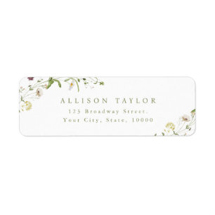 Sage Green Wildflower Rustic Boho Retouradres Etiket