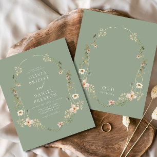 Sage Green Wildflower Tuin Huwelijksuitnodiging