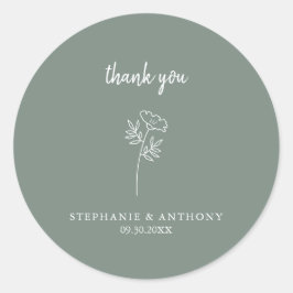 Sage Green Wildflower Weddenschap Hartelijk dank Ronde Sticker