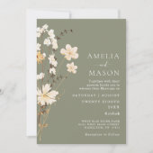 Sage Green Wildflower Wedding Invitation Kaart (Voorkant)