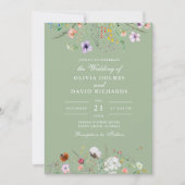 Sage Green Wildflower Wedding Invitation Kaart (Voorkant)