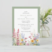 Sage Green Wildflower Wedding Kaart (Staand voorkant)