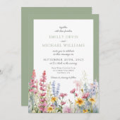 Sage Green Wildflower Wedding Kaart (Voorkant / Achterkant)