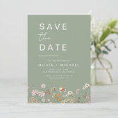 Sage Green Wildflowers Boho Bewaar de datum Save The Date (Staand voorkant)