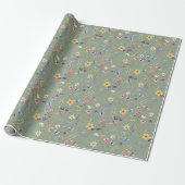 Sage Green Wildflowers Boho Rustieke Spring Garden Cadeaupapier (Uitgerold)