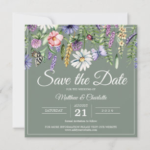 Sage Green Wildflowers Boho Save The Date