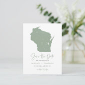 Sage Green Wisconsin Kaart Modern Save the Date (Staand voorkant)