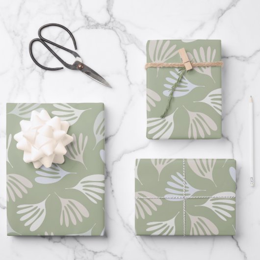 Sage Green Wisp Feuilles Motif Abstrait moderne (Recto)