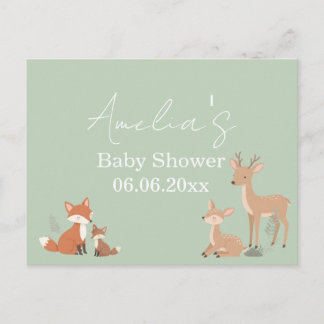 Sage Green Woodland Animal Baby Shower Invitation