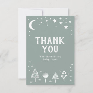 Sage Green Woodland Stars Baby shower Bedankkaart