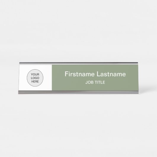 Sage Green Your Logo Modern Desk Nom Plaque (Devant)