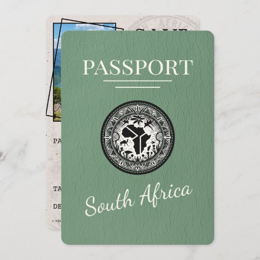 Sage Green Zuid-Afrika Paspoort Save The Date (Voorkant / Achterkant)