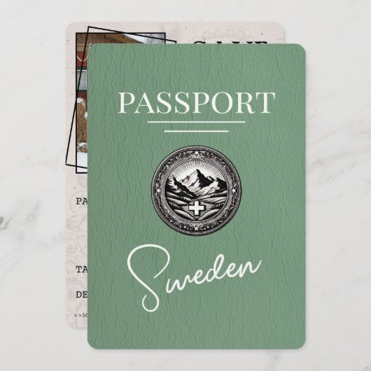 Sage Green Zweden Paspoort Bewaar de datum Save The Date (Voorkant / Achterkant)