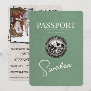 Sage Green Zweden Paspoort Bewaar de datum Save The Date