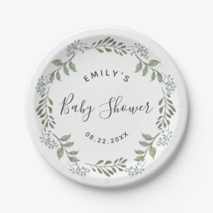 Sage Greenery Botanical WreatBaby shower Papieren Bordje