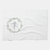 Sage Greenery Botanical Wreatmonogram Theedoek (Horizontaal)