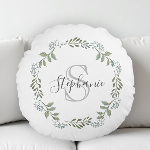 Sage Greenery Botanische Krans Monogram Rond Kussen