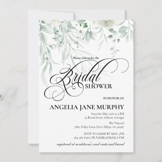 Sage Greenery Bridal Shower Invitation (Devant)