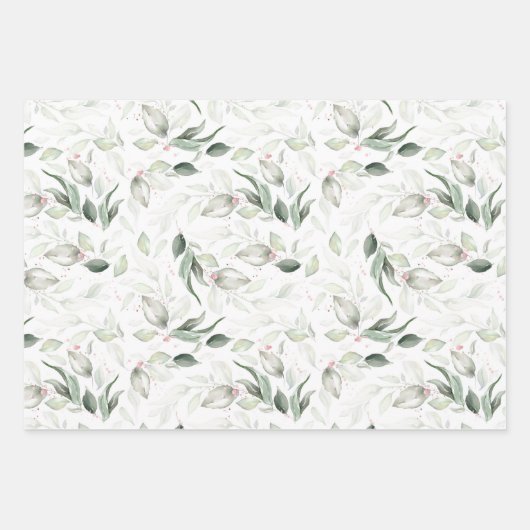 Sage Greenery Elegant Soft Roos Gold Foliage Inpakpapier Vel (Voorkant 3)