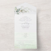 Sage Greenery en Gold Leaves Elegant Wedding All In One Uitnodiging (Binnen)