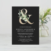 Sage Greenery Gold Ampersand Black Wedding Kaart (Staand voorkant)