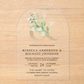 Sage Greenery Gold Ampersand Wedding Acryl Uitnodigingen (Voorkant)