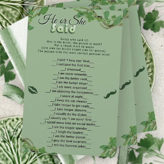 Sage Greenery He Said She Said Bridal Shower Game