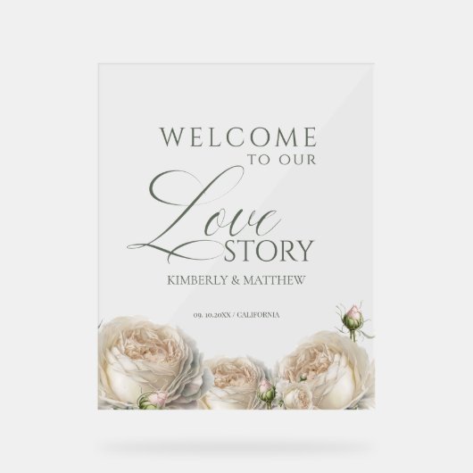 Sage Greenery Roses Welcome Wedding Sign (Recto)