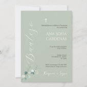 Sage Greenery Spanish Baptism Girl invitation (Devant)