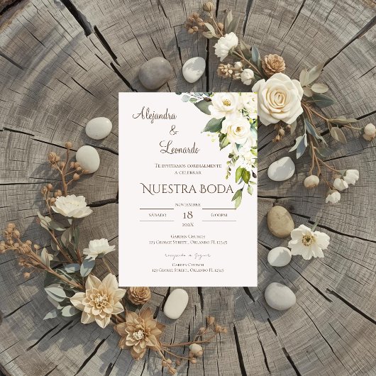 Sage Greenery Spanish Wedding Invitation