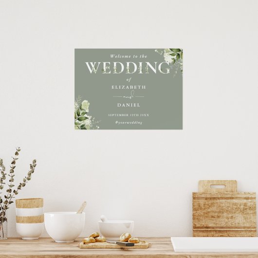 Sage Greenery Typographie Mariage Affiche de bienv (Cuisine)