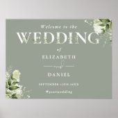 Sage Greenery Typographie Mariage Affiche de bienv (Devant)