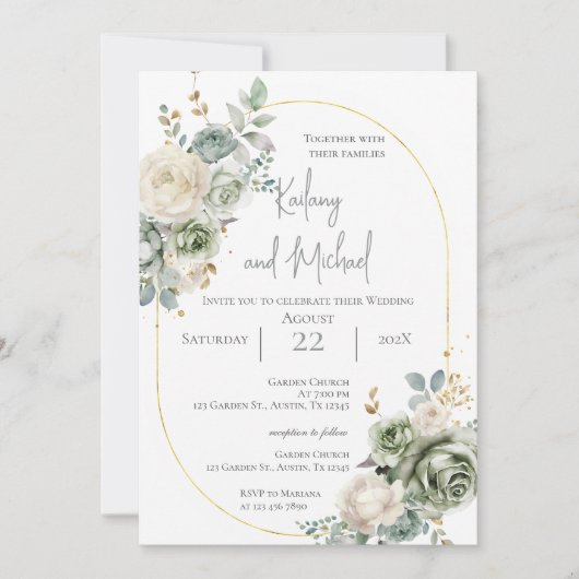 Sage Greenery Wedding Invitation (Devant)