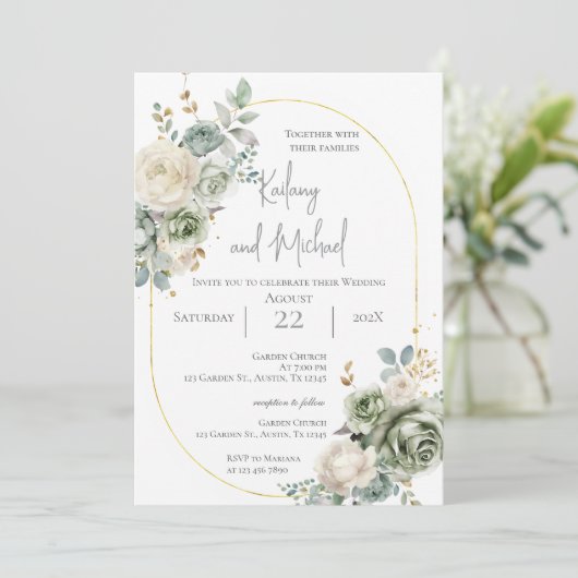 Sage Greenery Wedding Invitation (Debout devant)