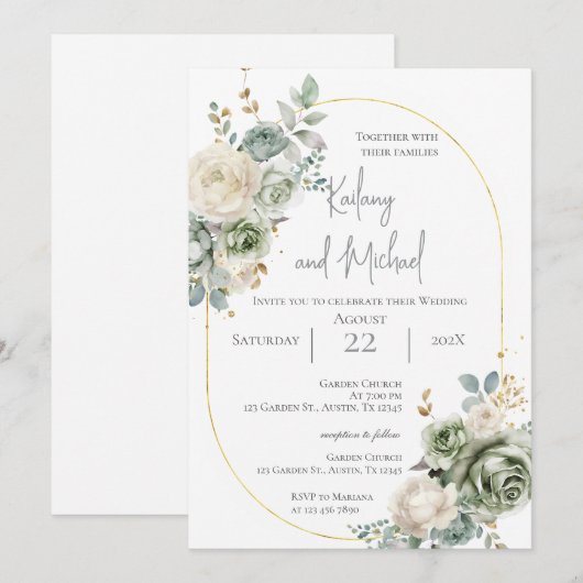 Sage Greenery Wedding Invitation (Devant / Derrière)