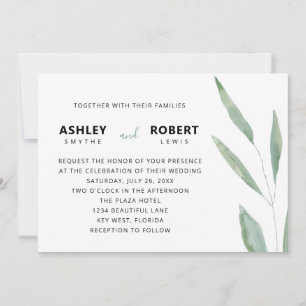 Sage Greenery Wedding Invitation, botanisch Kaart