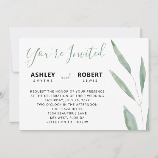 Sage Greenery Wedding Invitation, botanisch Kaart (Voorkant)