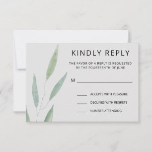 Sage Greenery Wedding Response, botanisch RSVP Kaartje