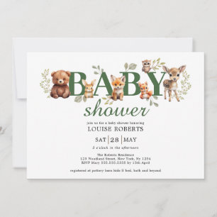 Sage Greenery Woodland Dieren Neutraal Baby shower Kaart