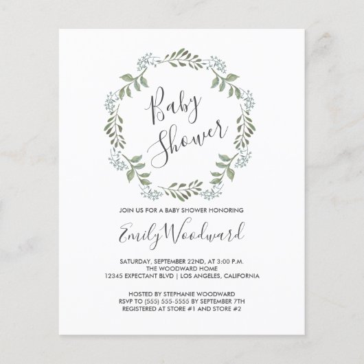 Sage Greenery Wreath Baby shower Invitation (Voorkant)
