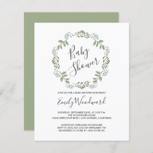 Sage Greenery Wreath Baby shower Invitation