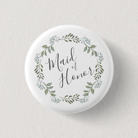 Sage Greenery Wreath Maid of Honor Ronde Button 3,2 Cm (Voorkant)