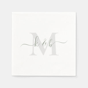 Sage & Grey Monogram Swash Script Witte Cocktail Servet